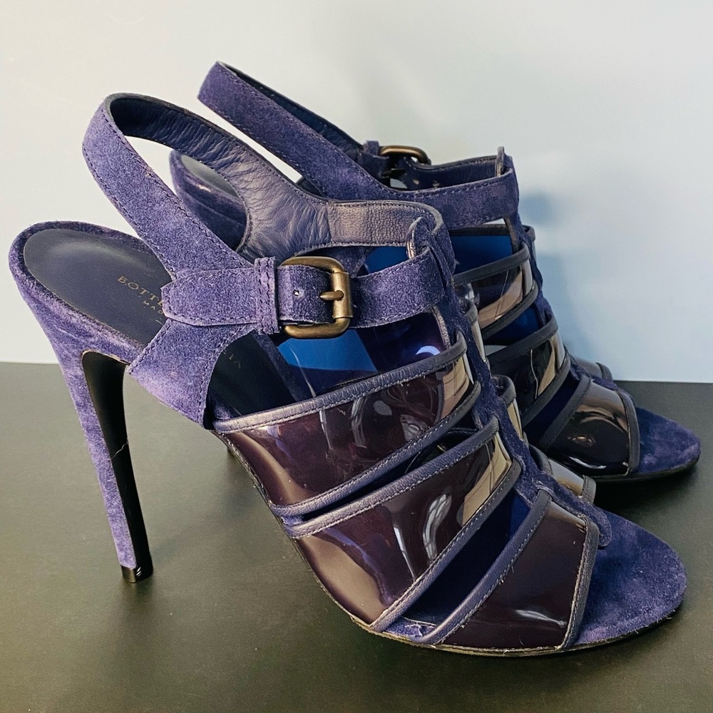 Bottega Veneta Navy PVC & Suede Strappy Heeled Sandals